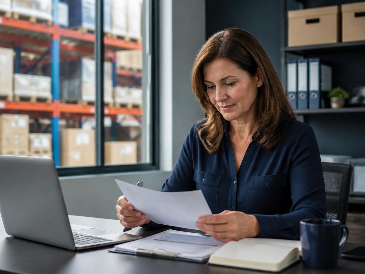 Account manager reviewing purchase orders at the National Cable Supply office