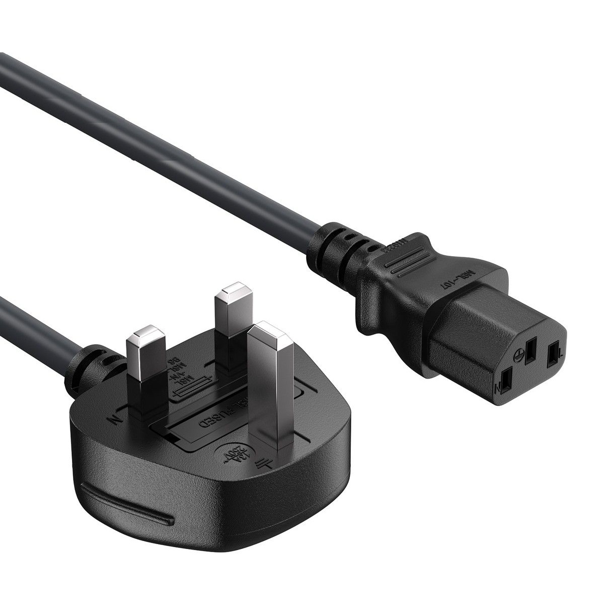 UK England Power Cord 3 Prong with Fuse, IEC320 C13 to BS1363, 18AWG 13A/250V,