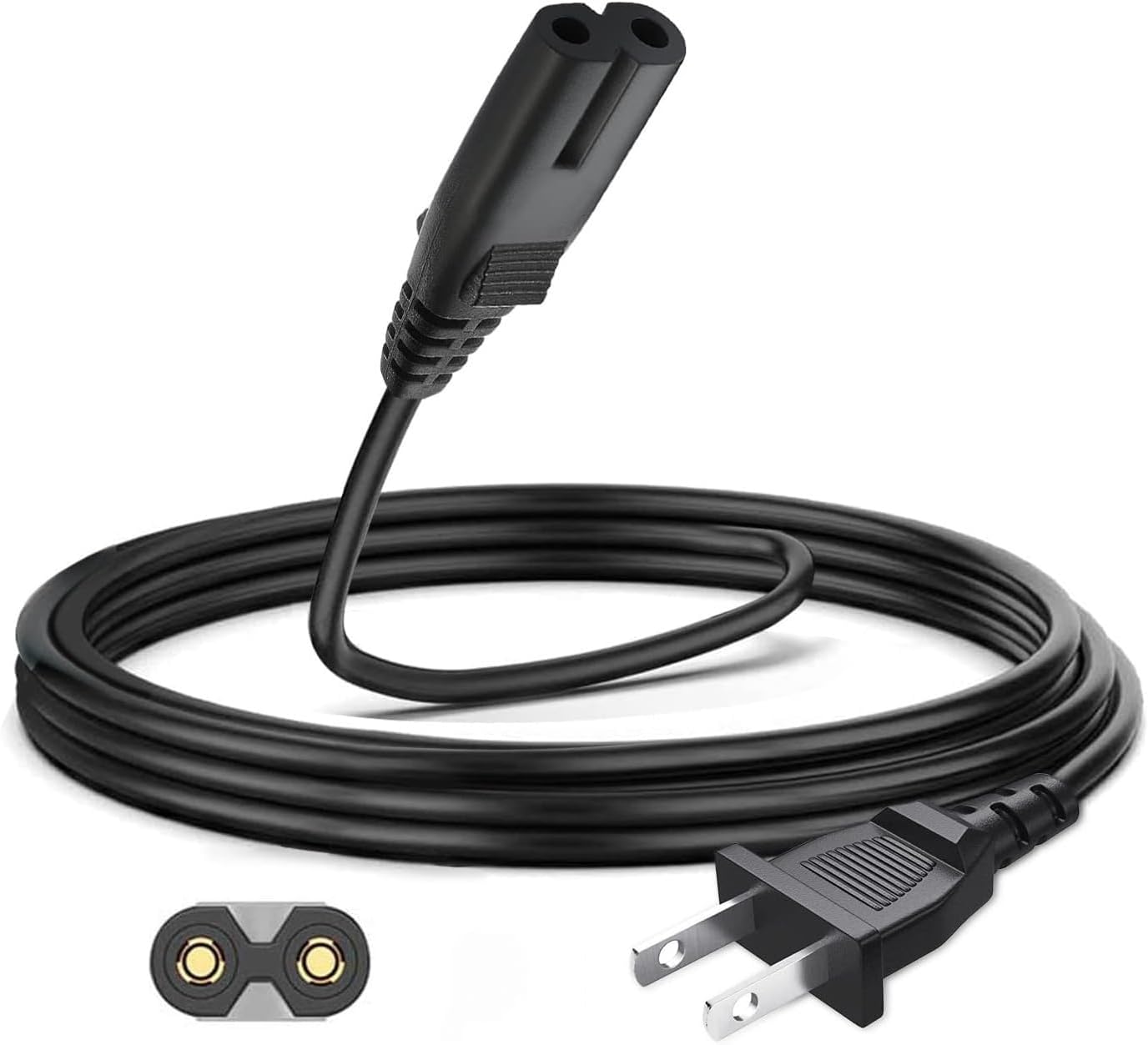 2 Prong Power Cord, NEMA 1-15P to C7, Non-Polarized 18AWG SPT-2 7A/125V,